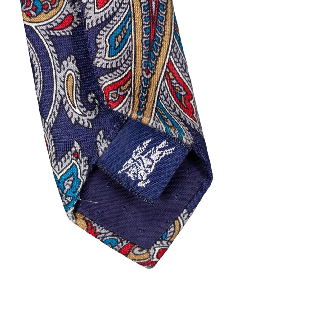 VTG Burberry London Mens Silk Paisley Tie Blue Red Gold Hand Sewn - Picture 5 of 11